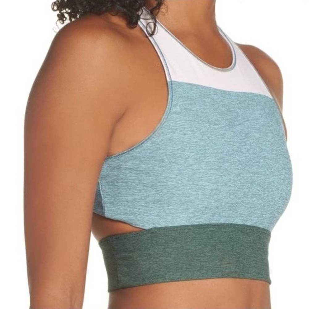 Outdoor Voices Tri-Tone Slashback Crop Top Sports Bra Green S